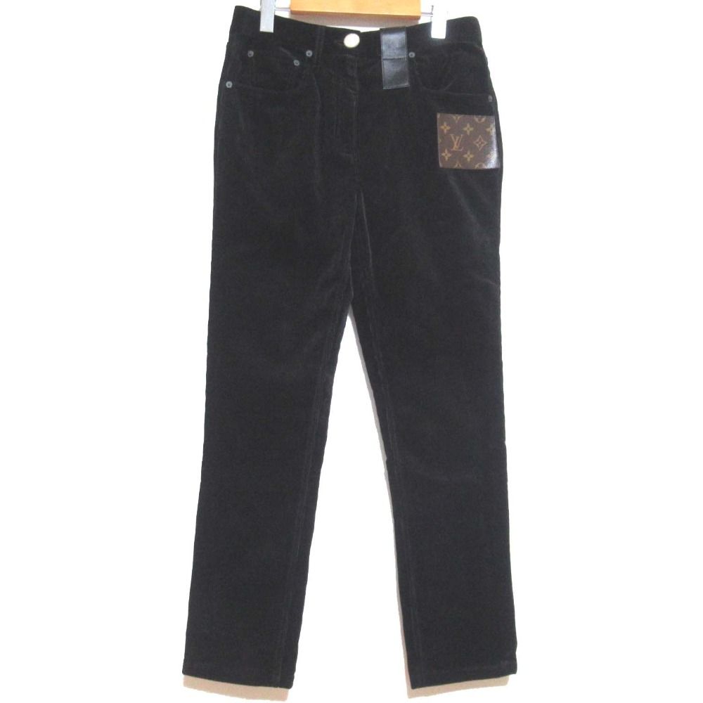 22AW LOUIS VUITTON ルイヴィトン モノグラム柄パッチ コーデュロイパンツ FNPO85 40サイズ ブラック レディース 古着