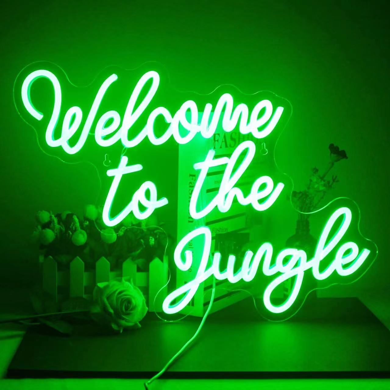 Welcome to the Jungle ネオンサイン グリーン LED ワードネオンライトサイン 壁装飾 USB文字 ライトアップサイン 寝室 保育園 子供部屋 ガーデン ホーム 玄関 フロント ポーチ 結婚式 誕生日パーティー デコレーション ギフト