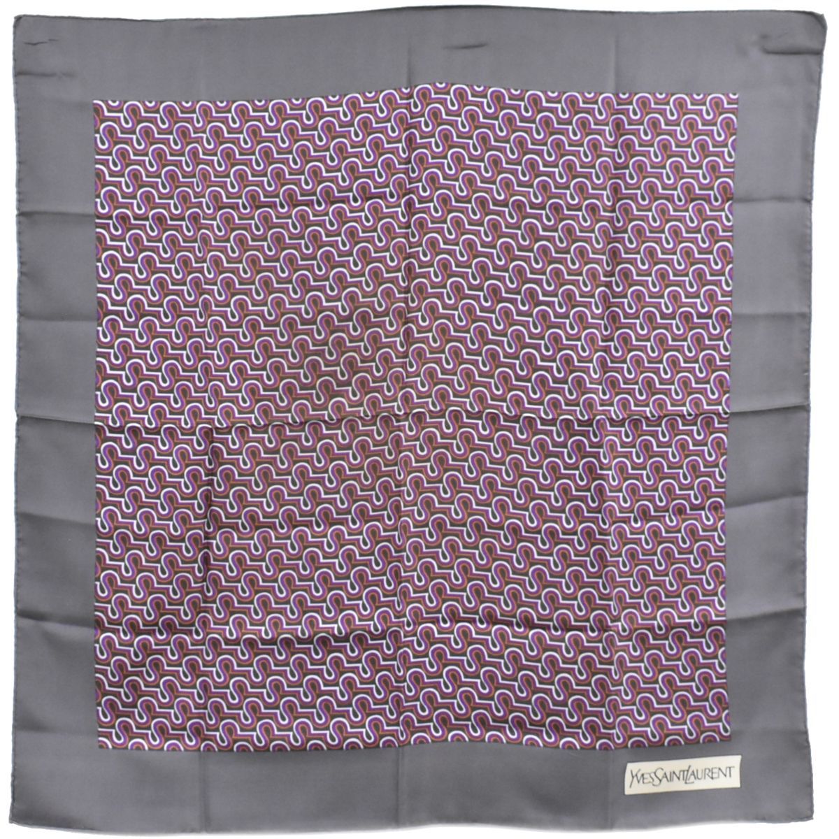 本物 イヴ サンローラン YVES SAINT LAURENT YSL シルク スカーフ ショール バンダナ グレー マルチ 服飾小物 フォロー割