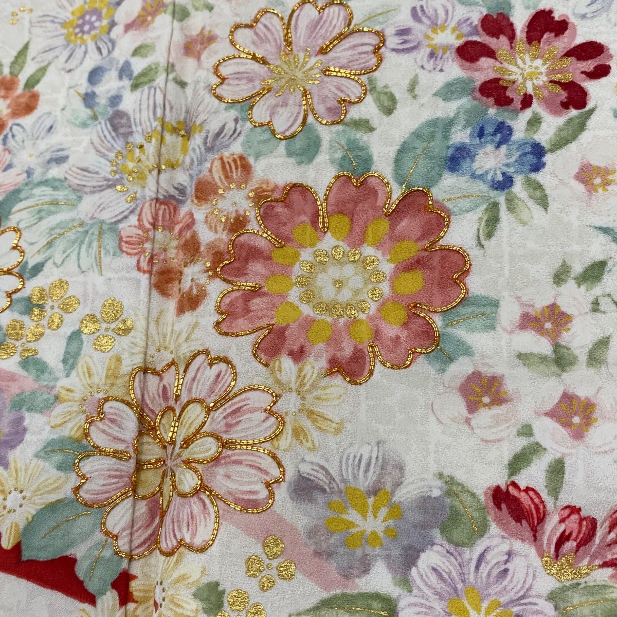 振袖 身丈163.5cm 裄丈67.5cm L 袷 桜 波 金通し 絞り ピンク