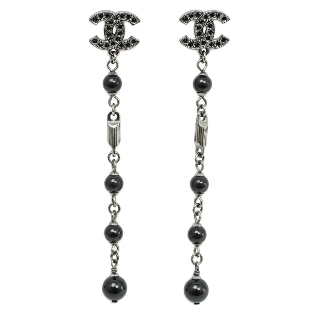 CHANEL シャネル ピアス ラインストーンココマーク ブラック系 CHANEL(シャネル) Rhinestone Coco Mark Pierced Earrings
