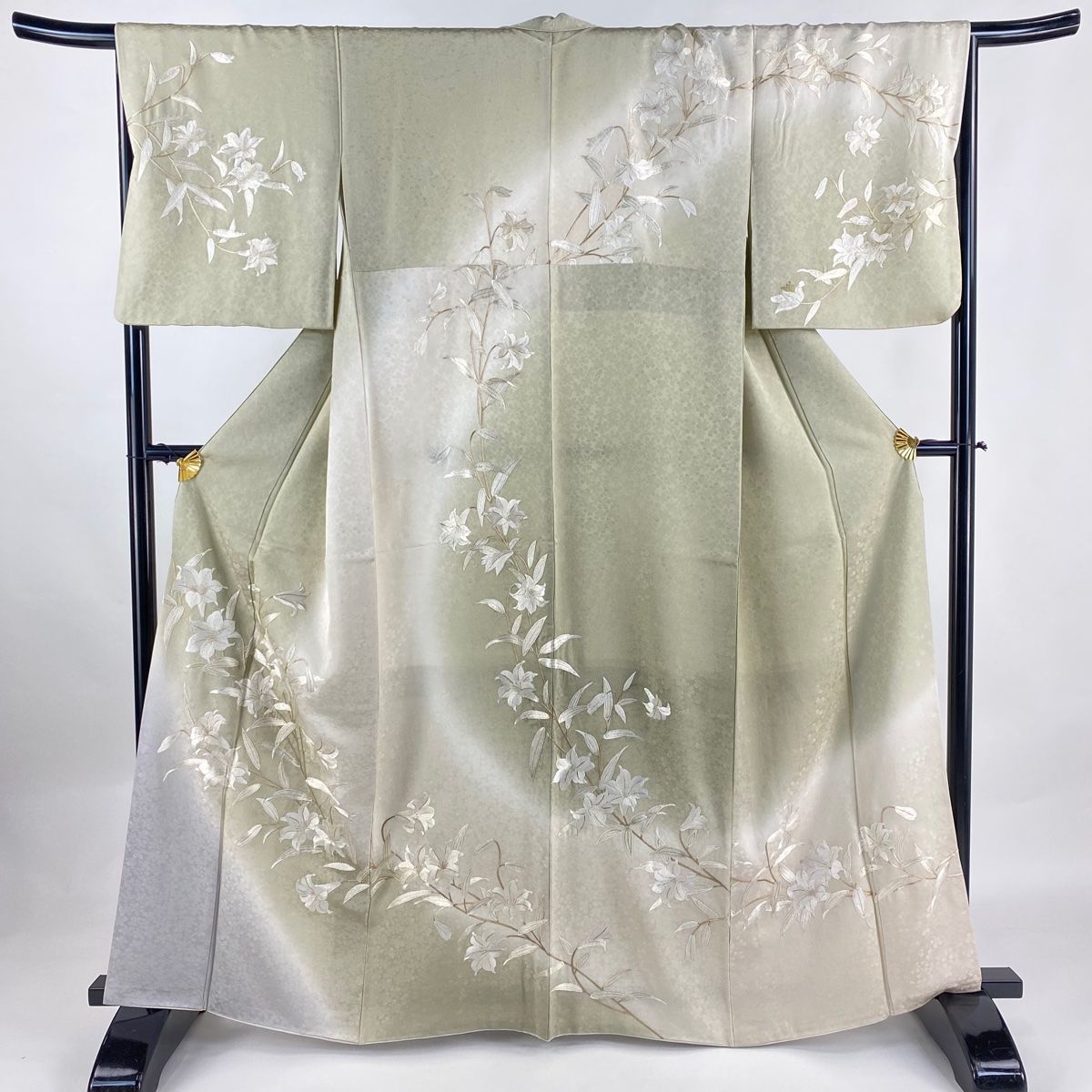 訪問着 身丈163cm 裄丈67cm M 袷 百合 刺繍 金糸 ベージュ 正絹