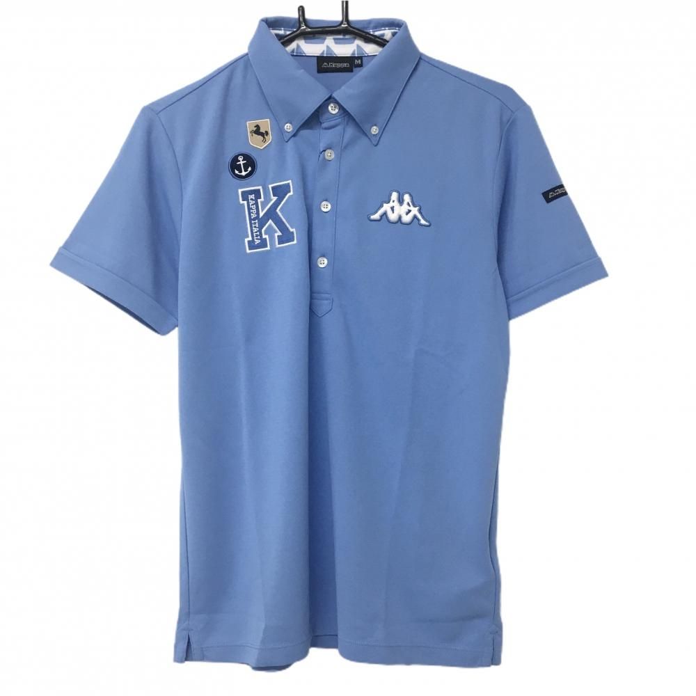 【新品】カッパ 半袖ポロシャツ ライトブルー×白 速乾 UVカット ボタンダウン メンズ M ゴルフウェア Kappa