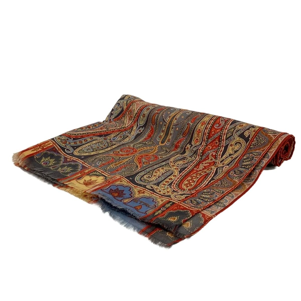 ETRO エトロ ストール ショール - レッド×ブルー×マルチ ペイズリー柄 ウール シルク