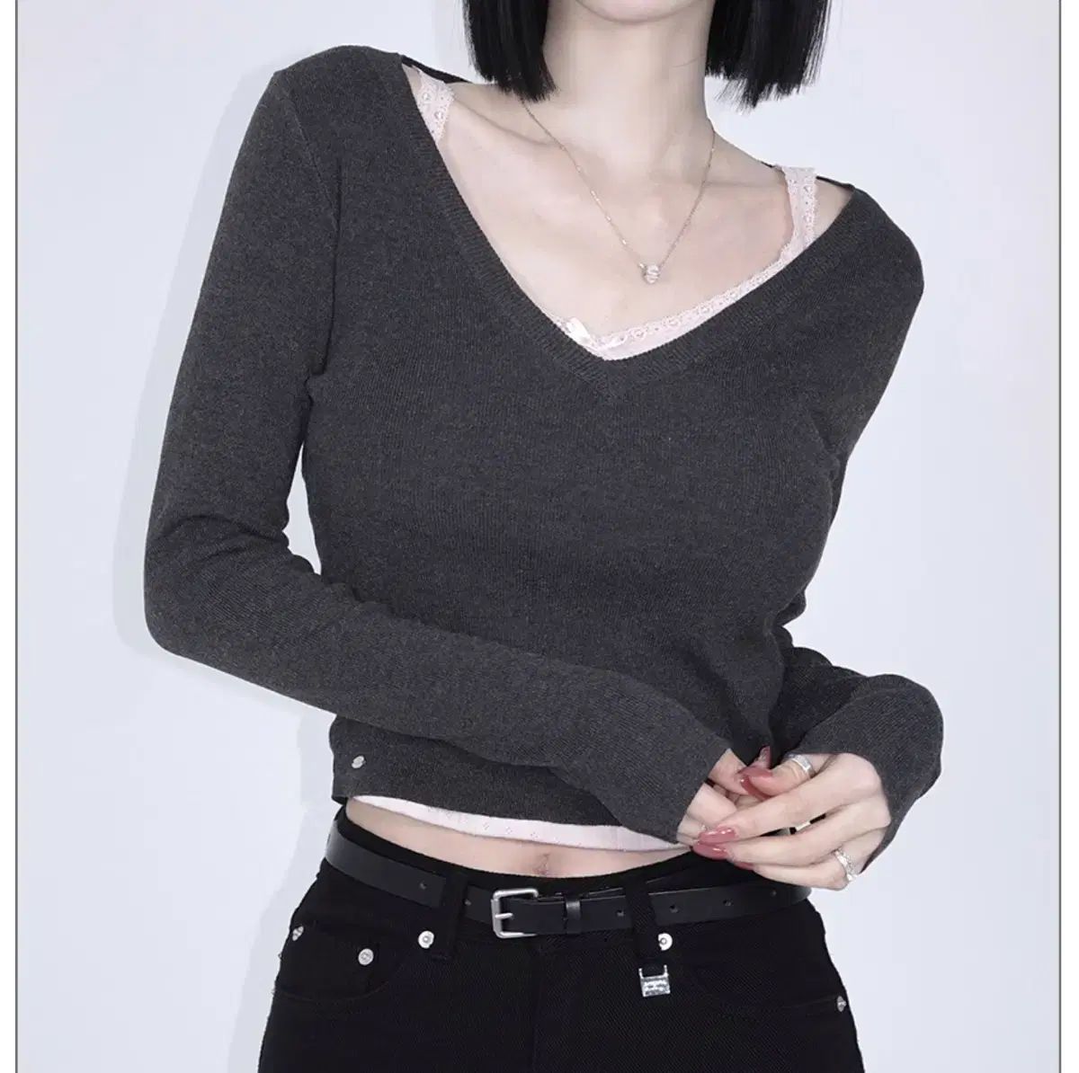 PALE JADE ペイルジェイド レーヨン ニット Tシャツ Rayon Knit T ー チャコール