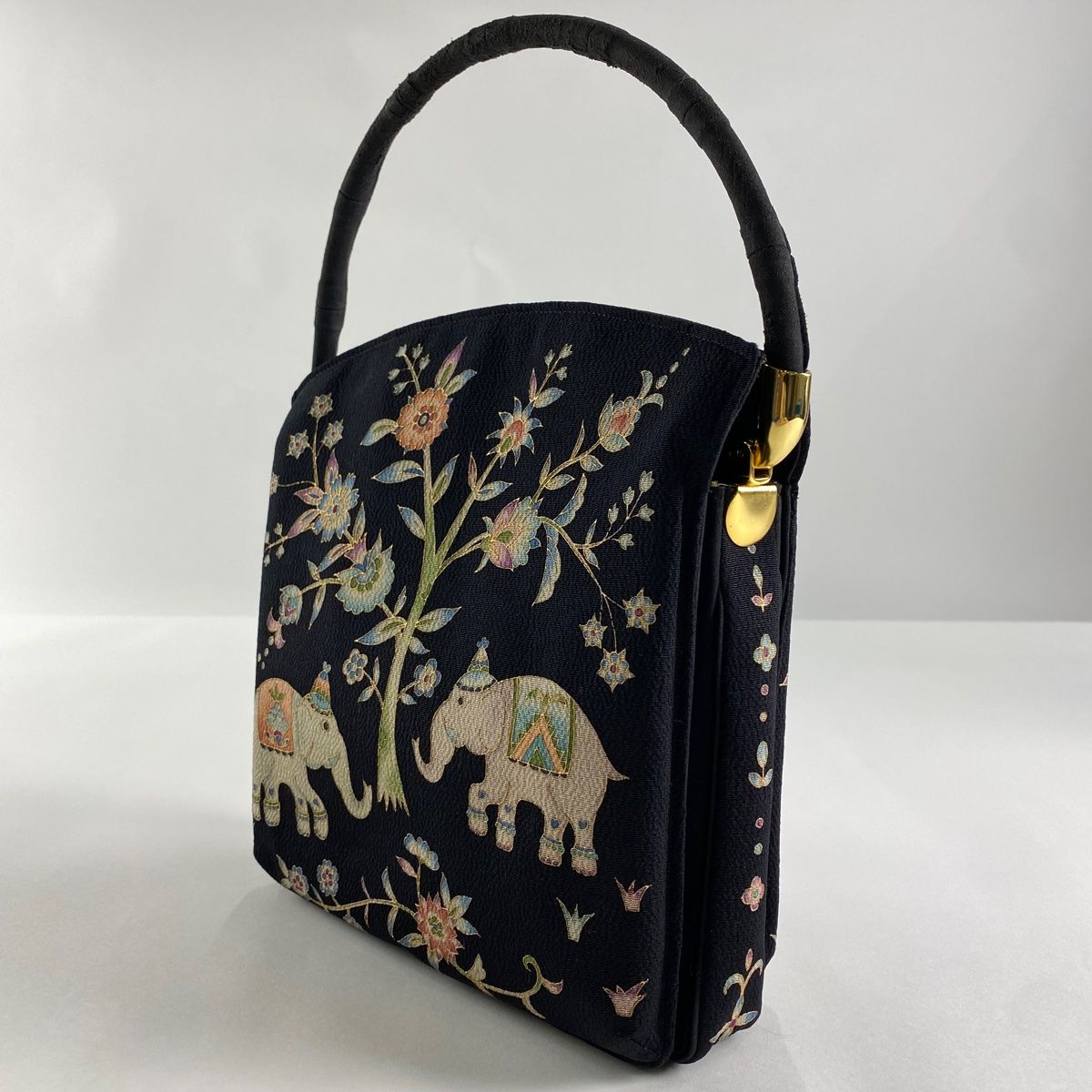 和装バッグ 美品 逸品 OKAJIMA 共箱付 象 花唐草 金彩 正絹 和装小物