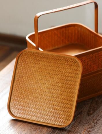 民芸職人手作り 竹の編☆ 弁当かご ピクニックのかご プレゼント