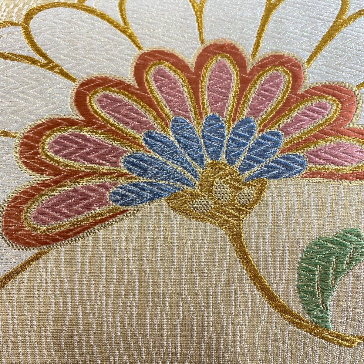 袋帯 秀品 菊 唐織 金糸 金色 六通 正絹