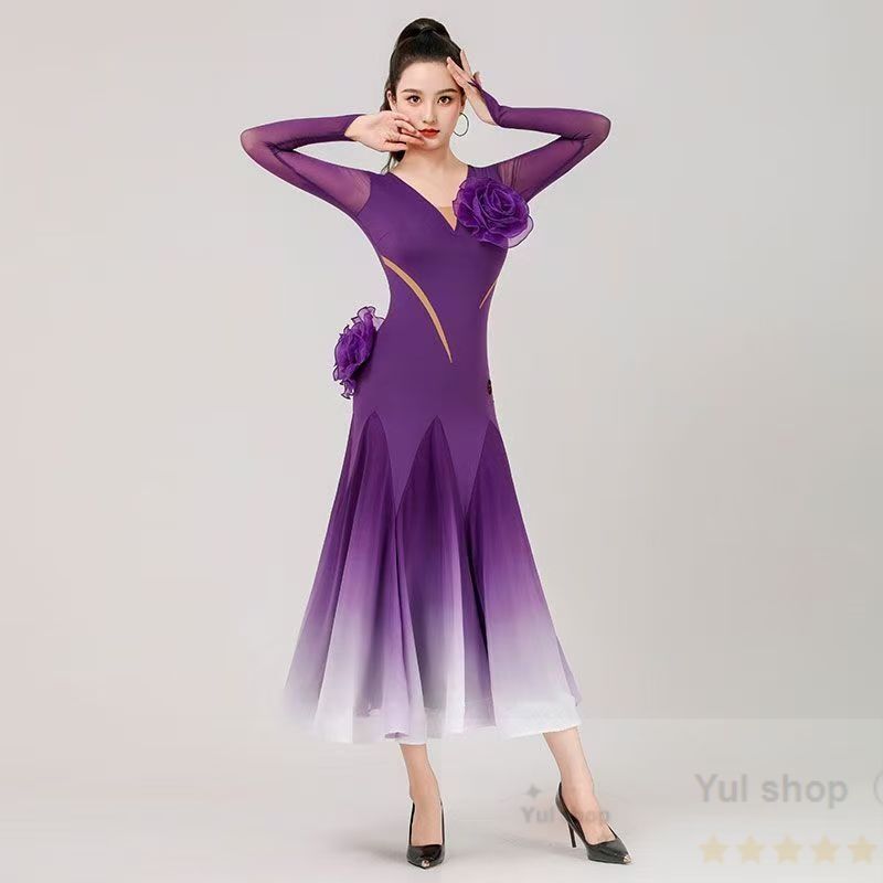 オーダーメイド】立体花付き スタンダードドレス｜社交ダンス/モダン