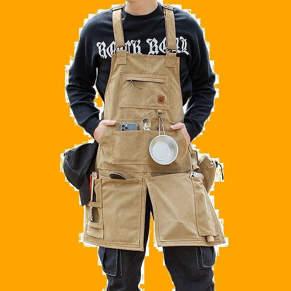 エプロン キャンプ エプロン BBQ エプロン 焚き火 耐熱 アウトドア 生地 防護 車中泊 しゃちゅうはく 携帯 けいたい outdoor キャンバス [Makalu] 前掛け カフェエプロン ワークエプロン 作業用 職人 フリーサイズ 男女可