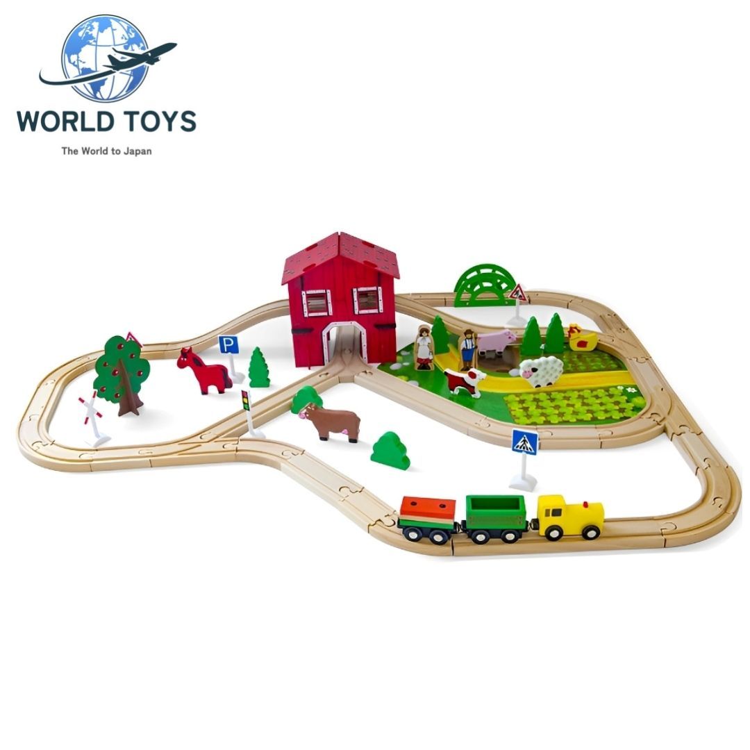 木製トロッコ列車 アニマルファームセット 77PCS 食品衛生法適合
