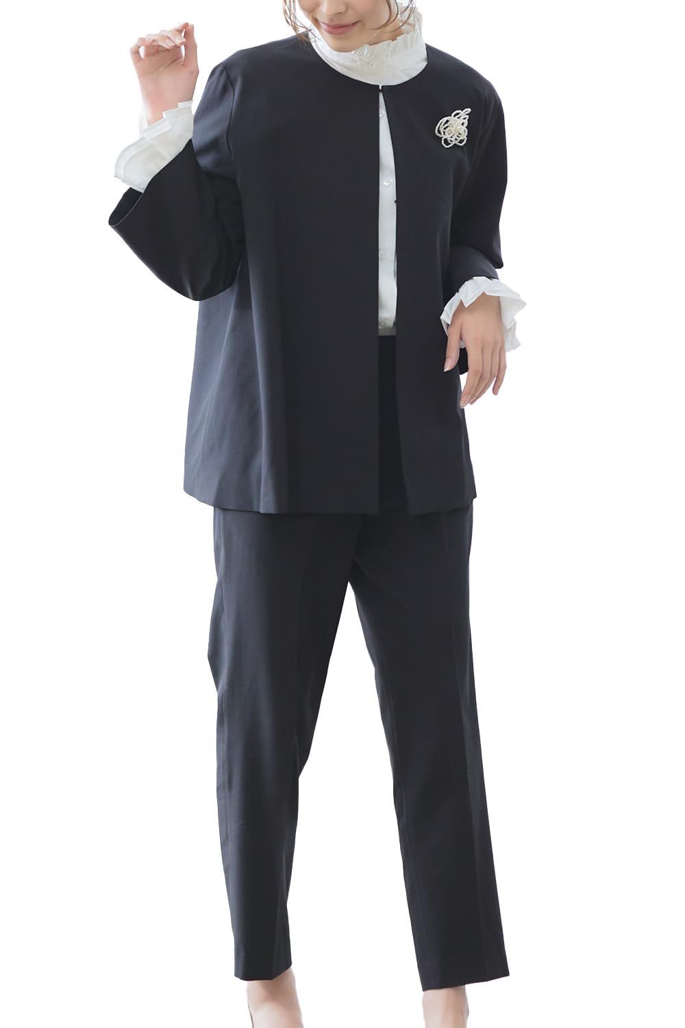 Size L_Color クロ テーパードパンツセット リリヤーノ セットアップ レディース ジャケット パンツ セット フォーマル Aライン ゆったり セレモニー スーツ Lサイズ ブラック テーパードパンツ