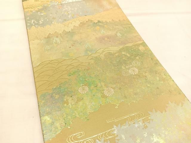 平和屋着物◎六通柄袋帯 手織錦匠 樹木花文 賀美箔 正絹 逸品