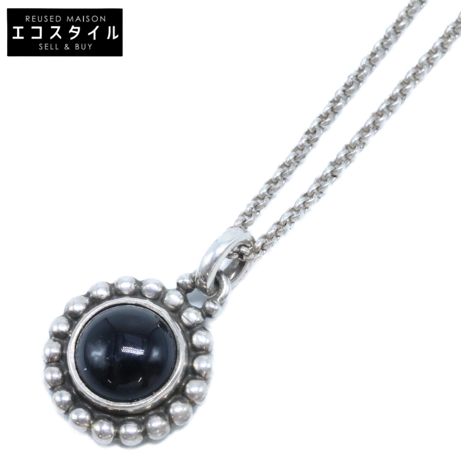 GEORG JENSEN ジョージジェンセン 9A 925S ムーンライトブロッサム オニキス ペンダント