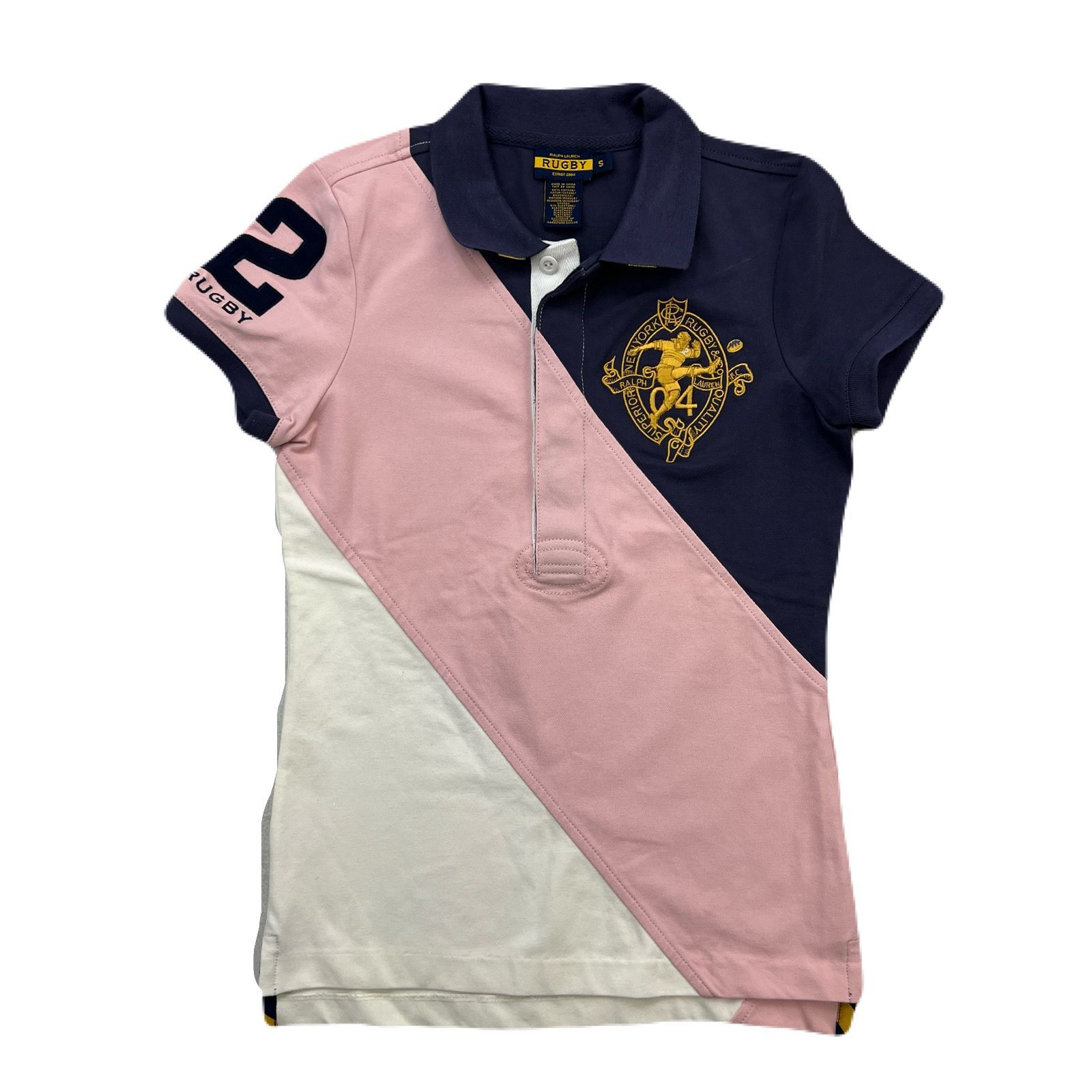 RALPH LAUREN/RUGBY ダブルチェスター サイズS RALPH LAUREN RUGBY ポロシャツ レディース S ピンク × ネイビー