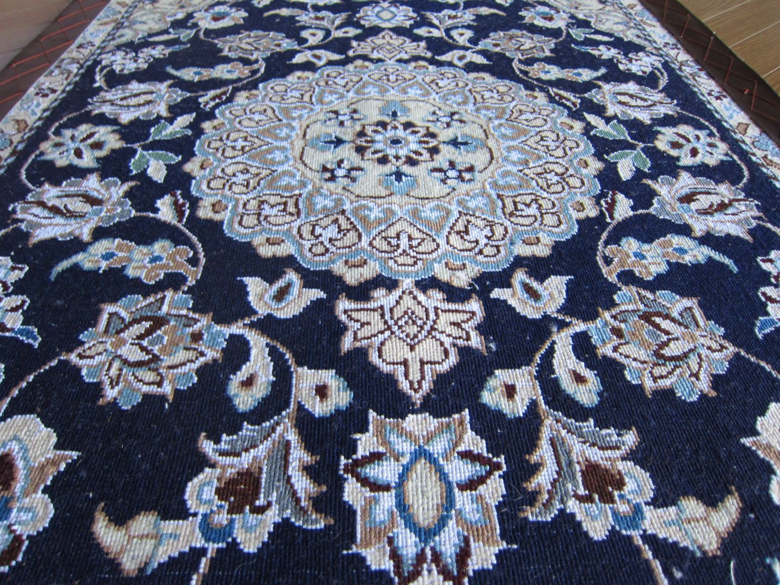AN様　　イラン産ペルシャカーペット　絨毯 89X62】イラン直輸入☆ナイン産ペルシャ絨毯・カーペット・ラグ
