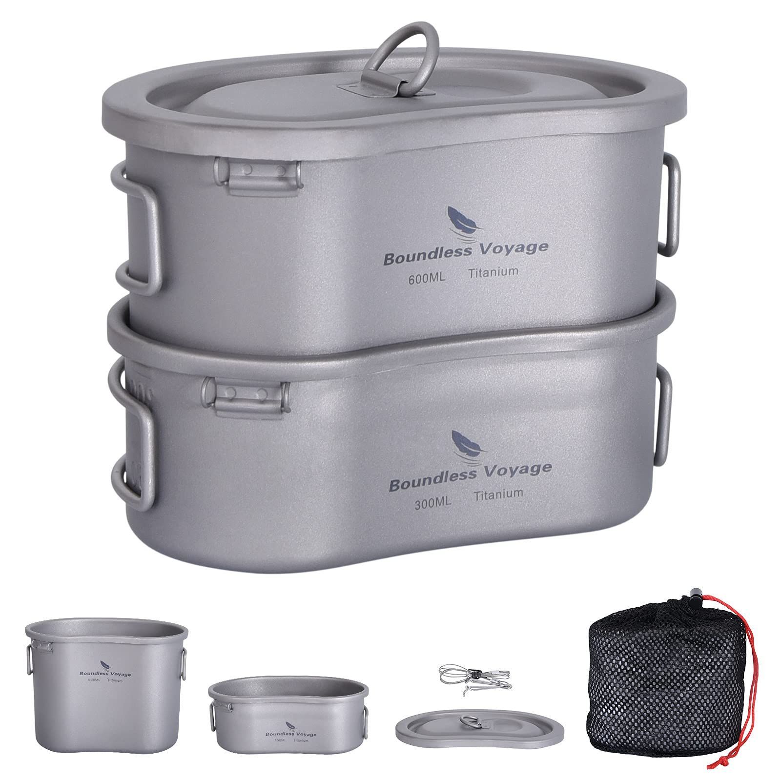 Ti2046C クッカー BBQ用 600ml 300ml チタン 折りたたみハンドル Voyage Boundless