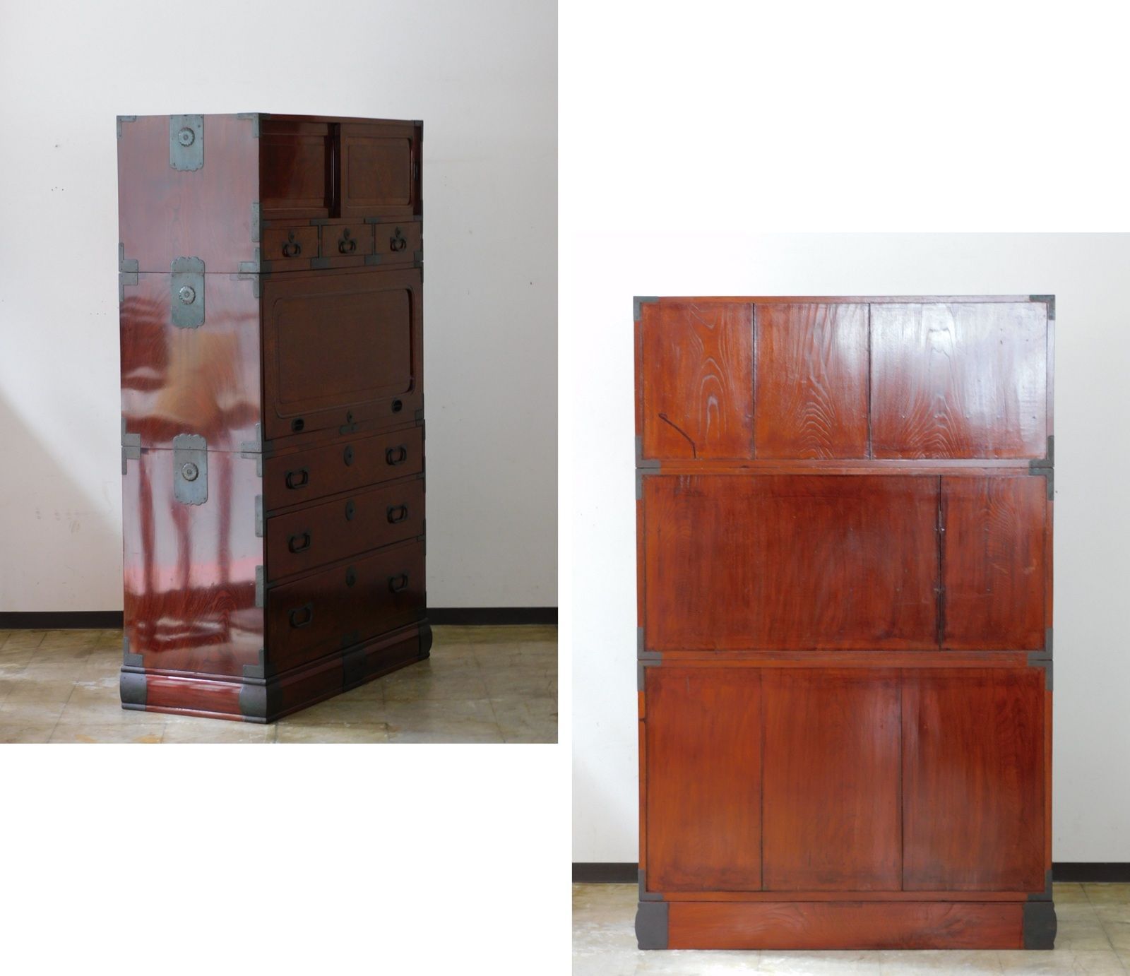 大正期 総欅 玉杢 中桐 跳ね上げ扉の衣装箪笥 鍵付き HK-a-05594 | アンティークチェスト 和箪笥 ケヤキ 無垢材 WWW_OLIVIERBERNSTEIN_COM