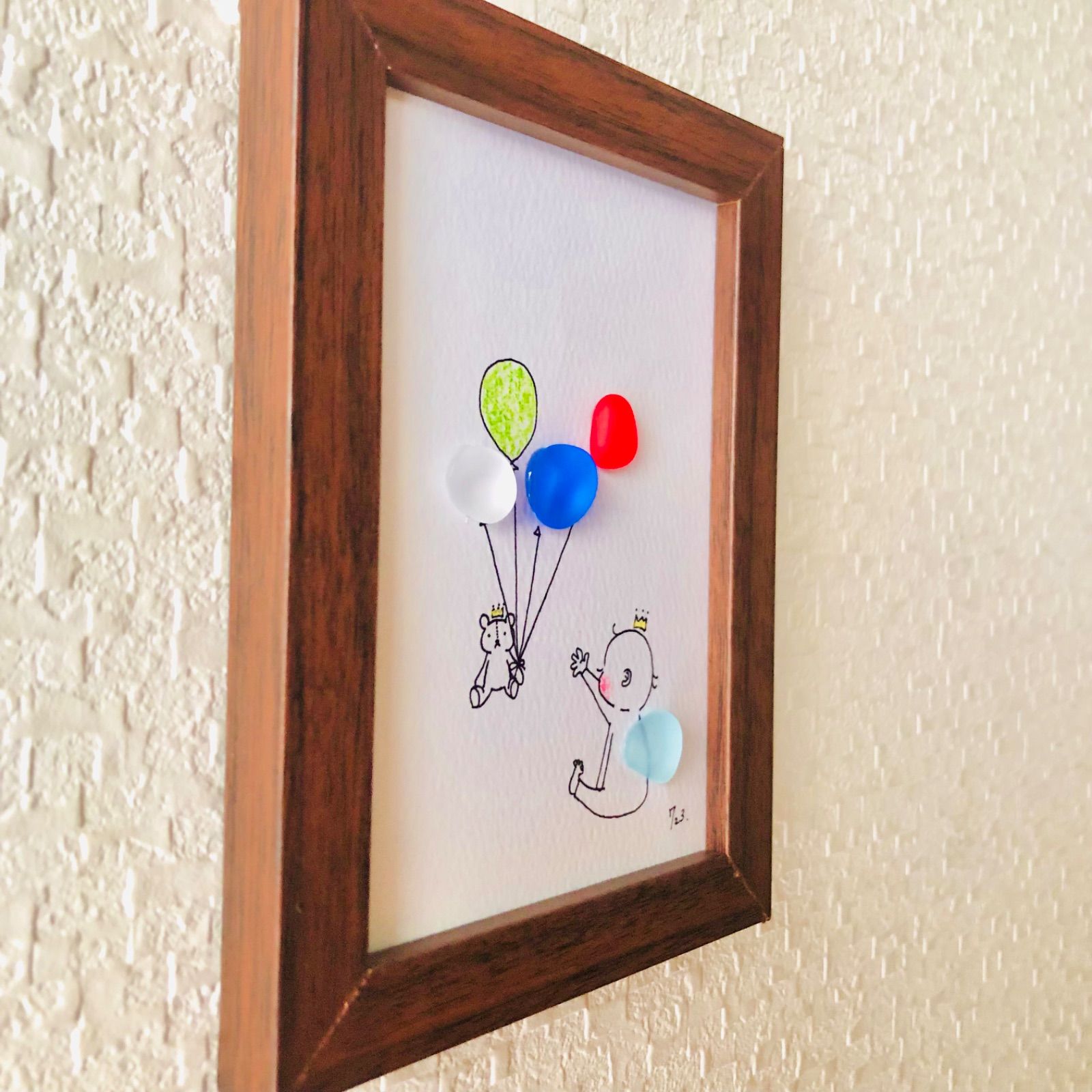 シーグラスアート『 Colorfulな風船に乗って～letter♡～』 ファッションなデザイン 新しい シーグラスアート『 Letter