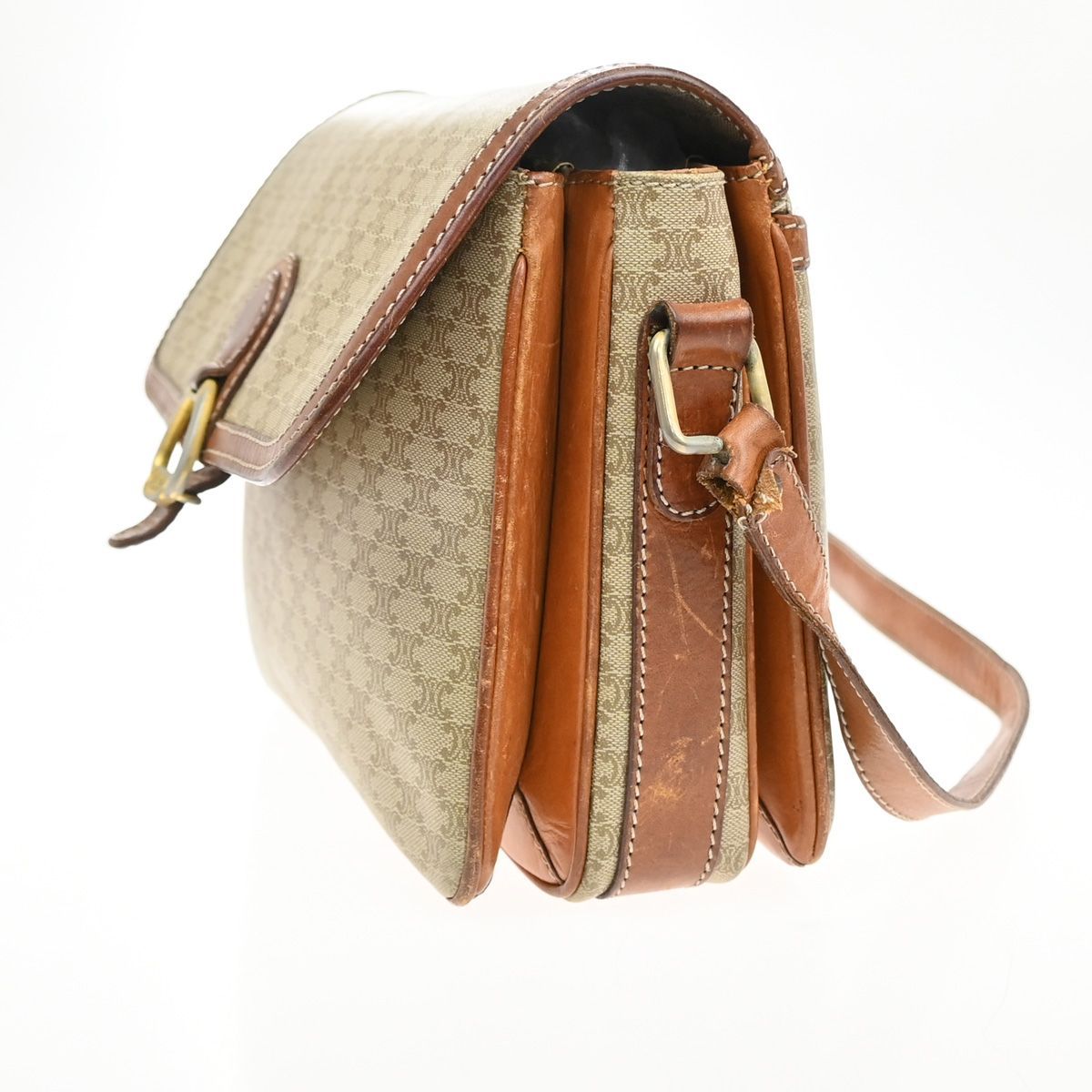 CELINE セリーヌ ショルダーバッグ マカダム柄 ブラウン レザー