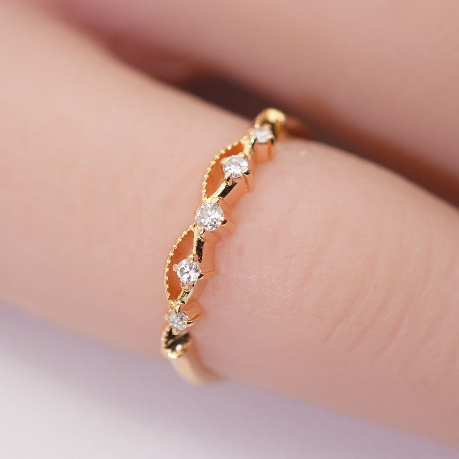 agete K10 ダイヤモンド 9号 コットンレース リング agete K10