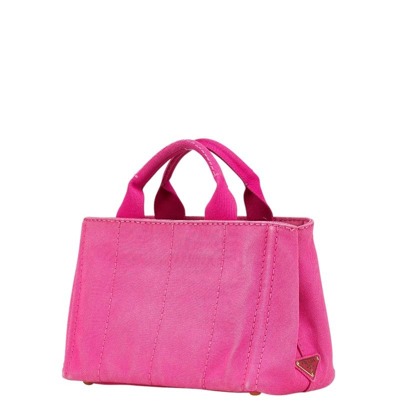 PRADA トートバッグ キャンバス ピンク 三角ロゴ プレート ハンドバッグ バッグ