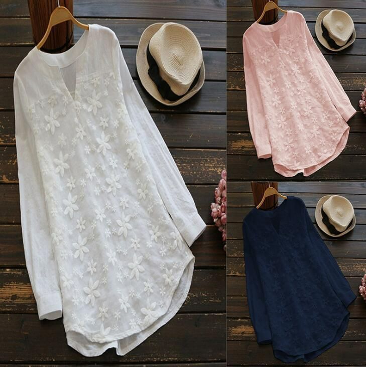 小花刺繍ブラウス tシャツ チュニック 長袖シャツ レース 長袖 レディース Vネック 刺繍 花柄 トップス 可愛い ゆったり ファッション 小花刺繍ブラウス tシャツ チュニック 長袖シャツ レース 長袖