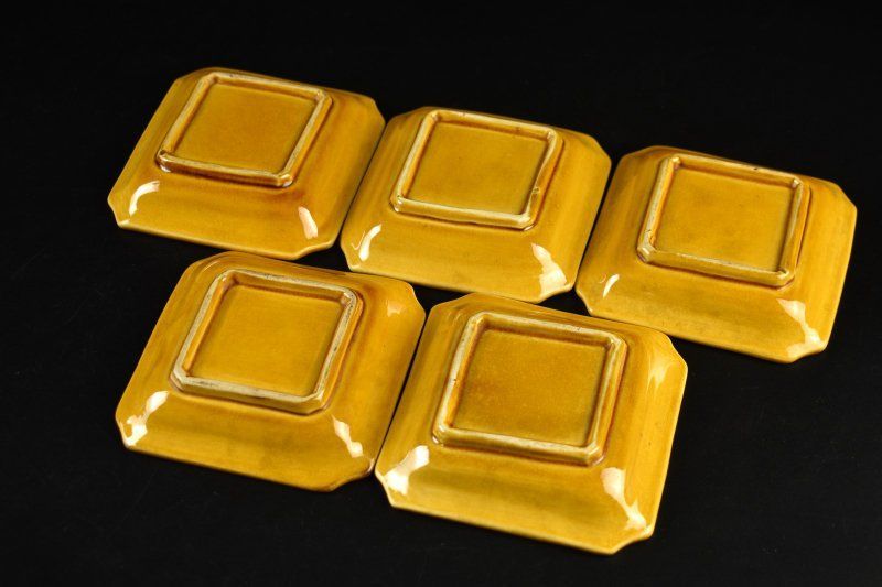 蔵A5121a 珉平焼 淡路焼 黄交趾 龍図 小皿 五客 民平 WWW_IBETON_RU