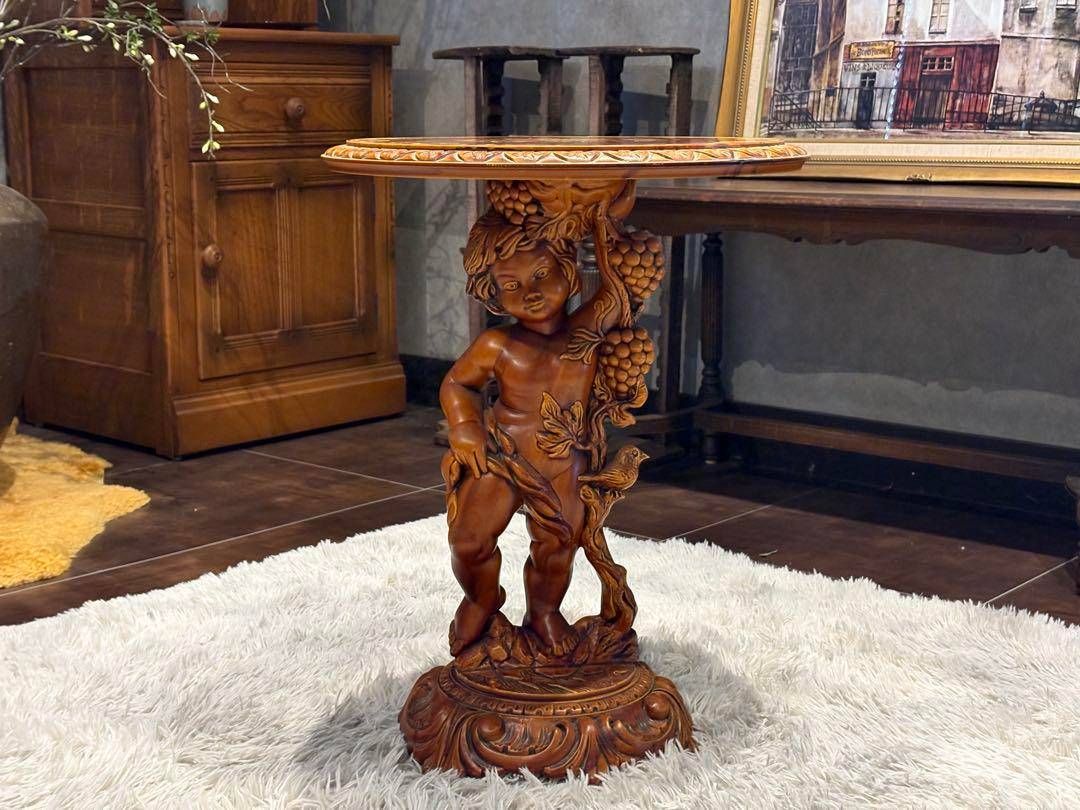 ヨーロピアン クラシック 木彫 丸テーブル ラウンドテーブル アンティーク YZ