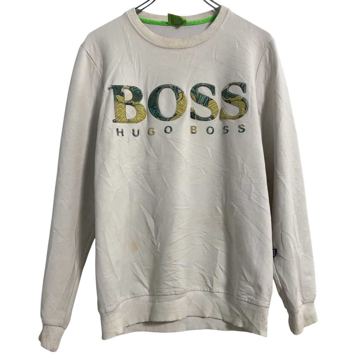 HUGO BOSS ロゴスウェット トレーナー レディース M ホワイト グリーン 