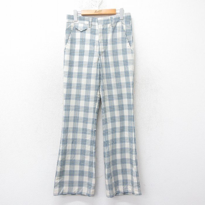 W30/古着 FARAH スラックス パンツ メンズ 80s フレア ベージュ他 カーキ チェック 25feb15 中古 ボトムス ロング