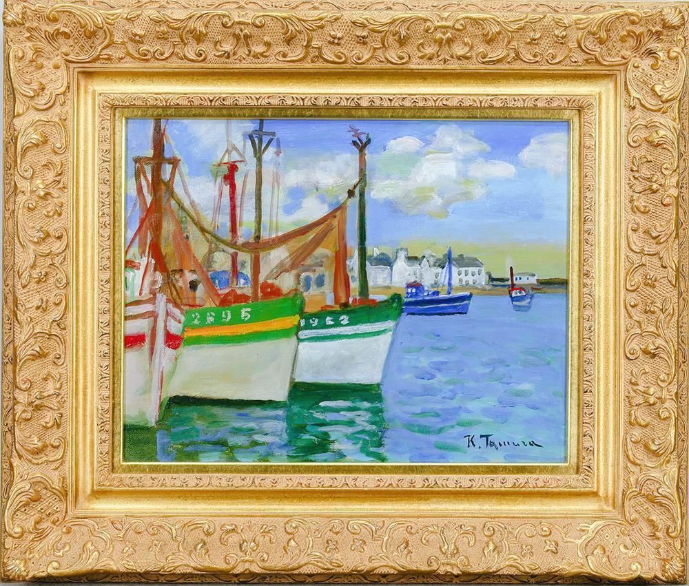 真作 WISH 田村孝之介 色とりどりの船 ブルターニュ 油彩 6号 漁船が寄り添う港町 〇文化功労者 日本芸術院会員 25092343