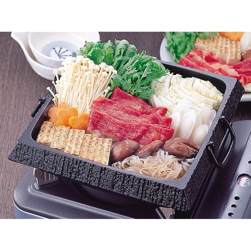 岩鋳 Iwachu すき焼き鍋 石庭角 大 黒焼付 内寸24×24cm IH対応 南部鉄器 0