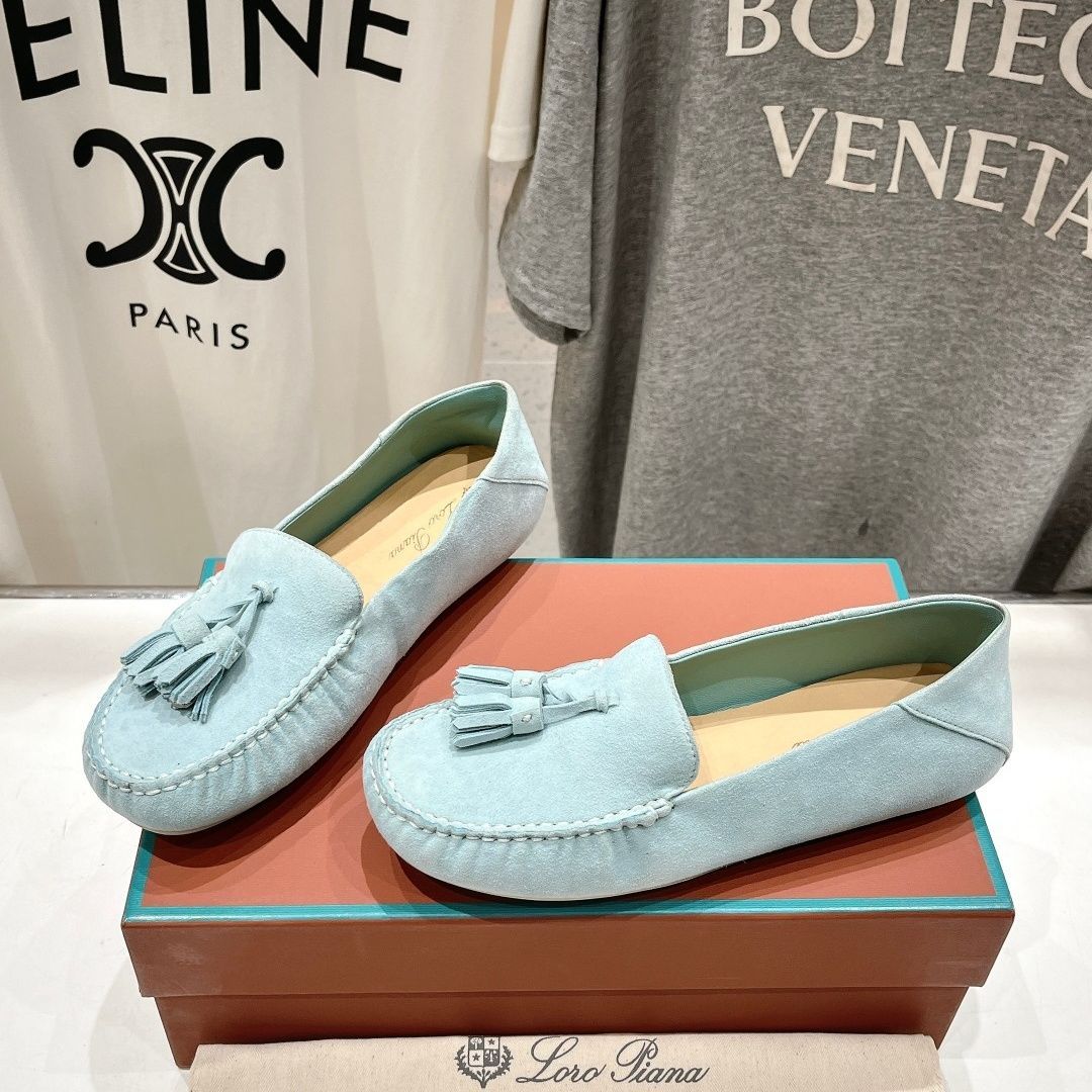 23.0 24.5cm ロロピアーナレディース サマーウォーク スエード タッセル ローファー スエードレザーコンフォート