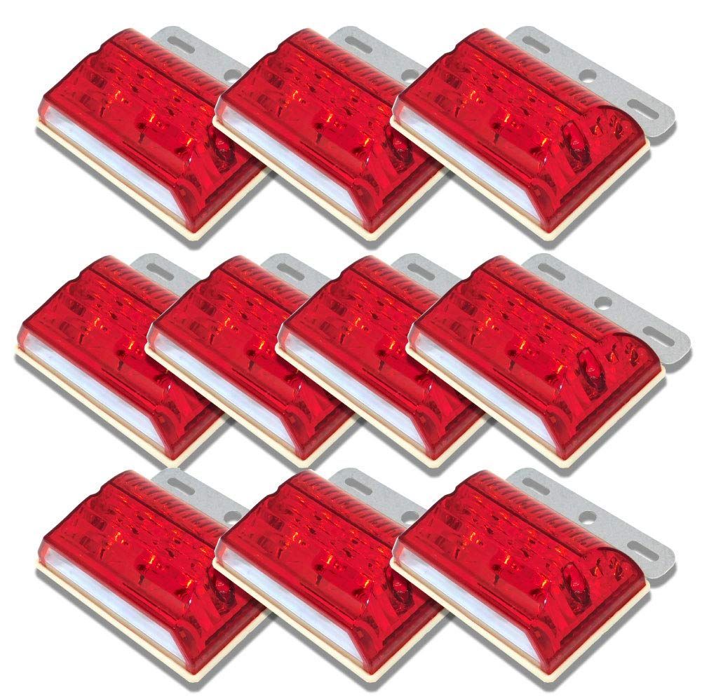 034_赤 10個 morytrade トラック 用品 マーカー ランプ 24V LED 角 サイド バス アンバー ダウンライト 大型トラック 用 防水 角型 10個 赤 レッド
