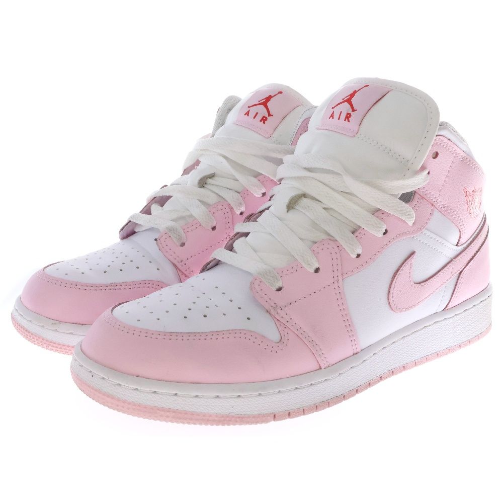 満足度保証！NIKE (ナイキ) GS AIR JORDAN 1 MID Pink Foam エアジョーダン 1 ピンクフォーム ミッドカットスニーカー ホワイト/ピンク US7Y/25cm DQ8423-608 脱げにくい