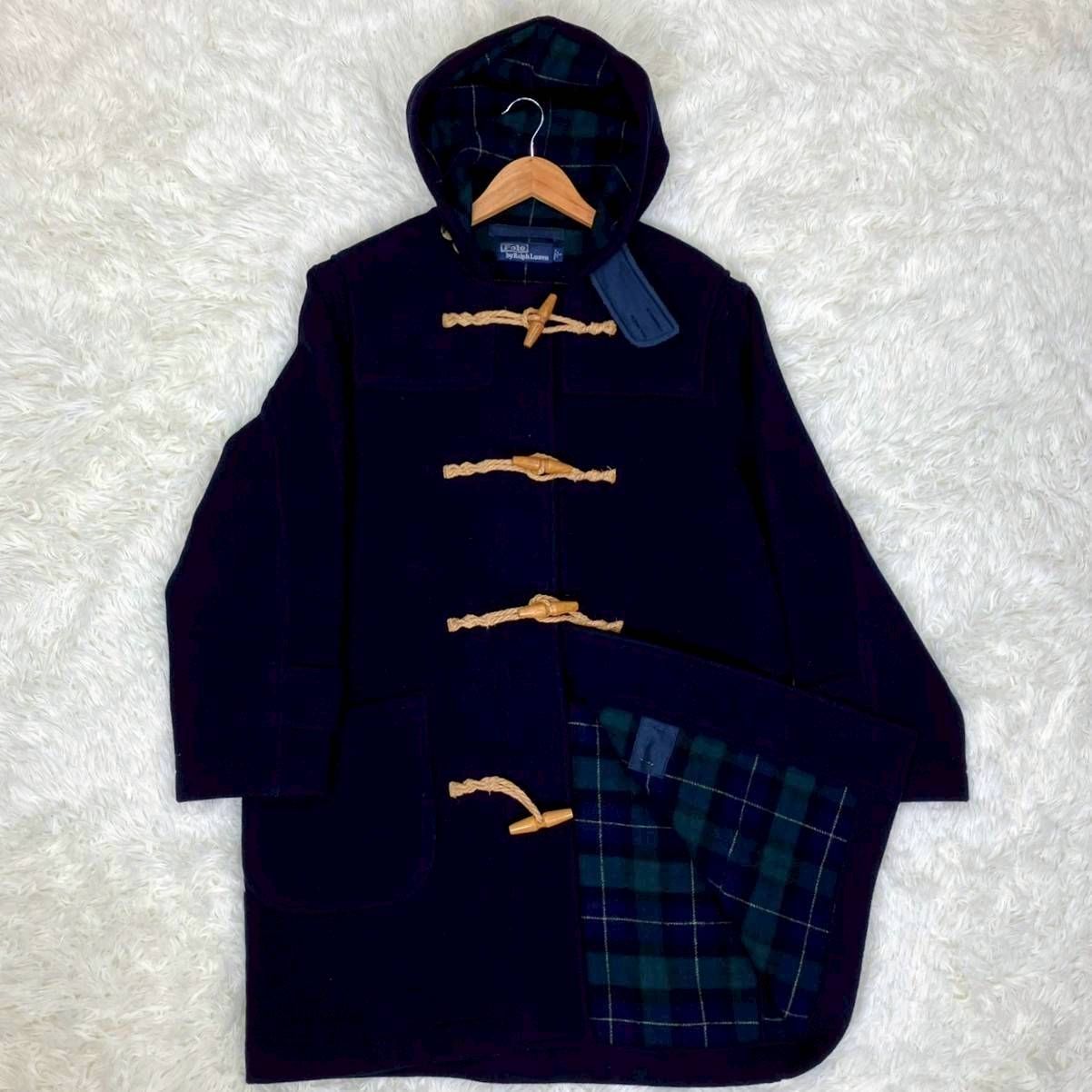 90s ポロバイラルフローレン ダッフルコート 裏地ブラックウォッチ トグル木製 紺 Sサイズ お値段交渉を受け付けます