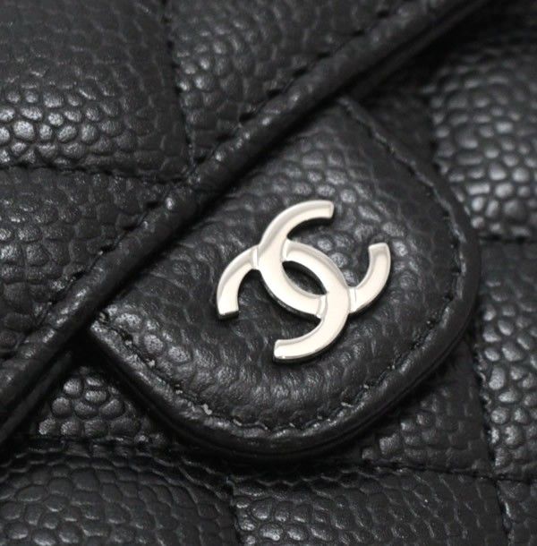 極美品 シャネル CHANEL マトラッセ 三つ折り コンパクト財布 キャビア 