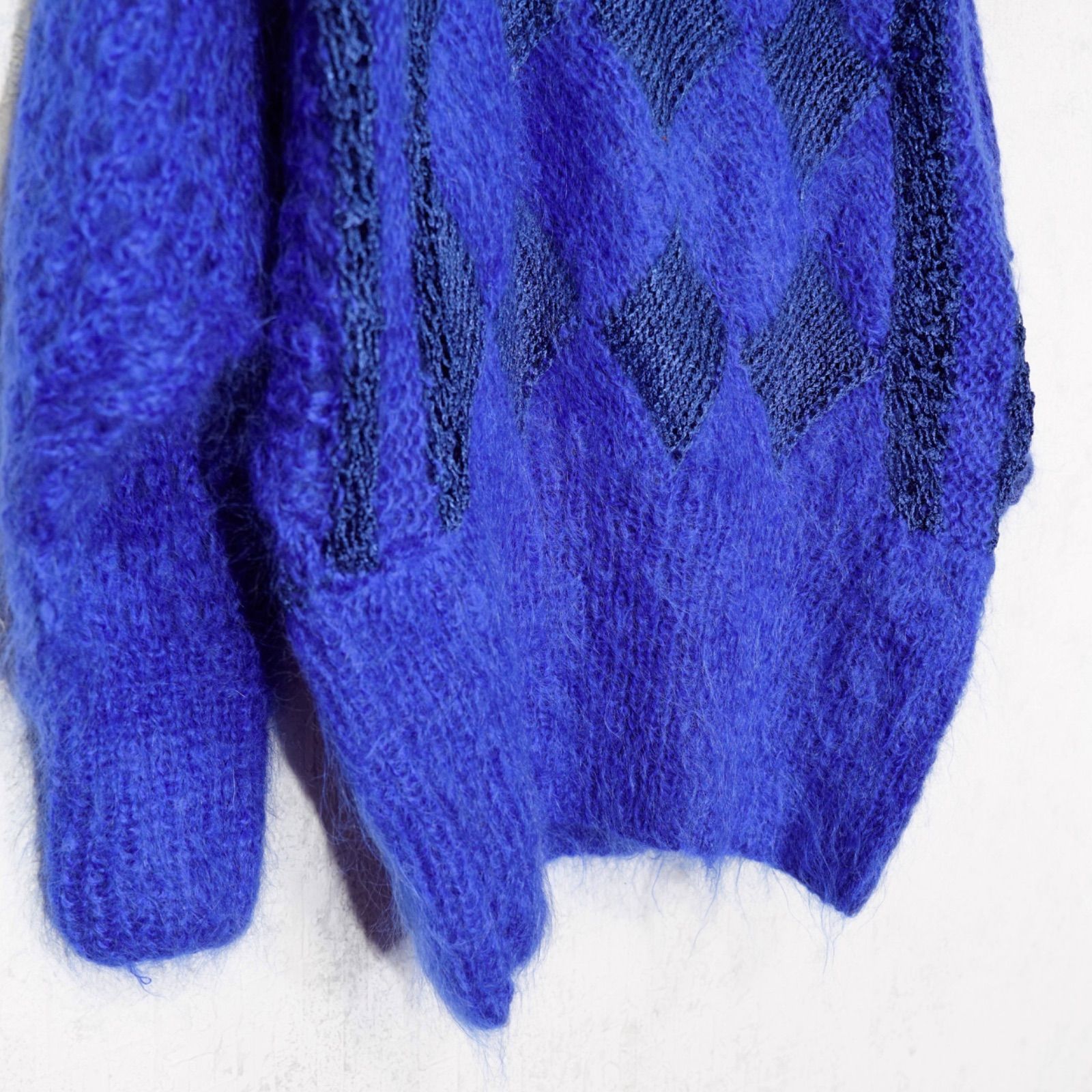  EU VINTAGE DIAMOND PATTERNED CROCHET SWITCHED DESIGN MOHAIR KNIT ヨーロッパ古着ダイアモンド柄鍵編み切替デザインモヘアニット 長袖 ニット セーター