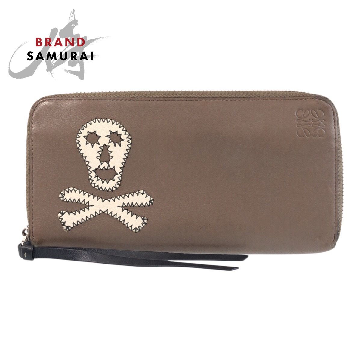 LOEWE ロエベ スカル ブラウン ブラック 黒 シルバー金具 レザー 長財布 ロングウォレット メンズ 501648【】