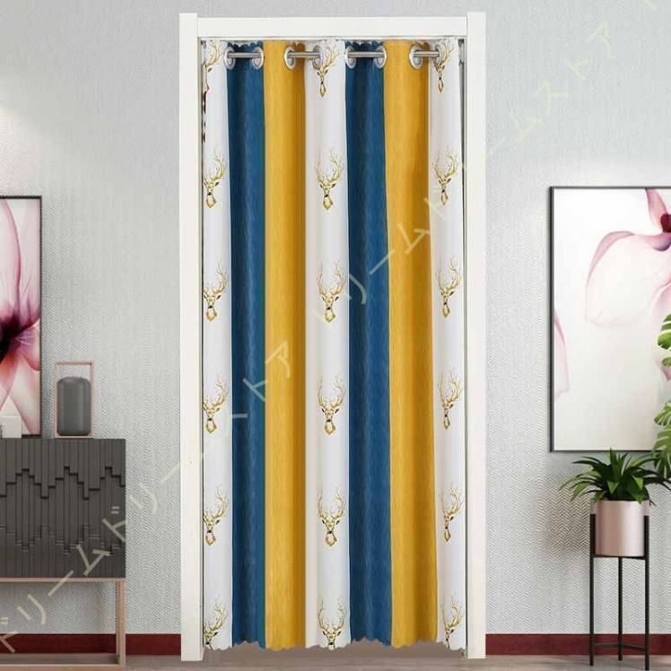 間仕切りカーテン ロング ロング丈 ドアカーテン のれんカーテン 鹿柄 ブルー つっぱり式 つっぱり 遮光 冷暖房効率アップ 寝室 おしゃれ 居間XZ0524