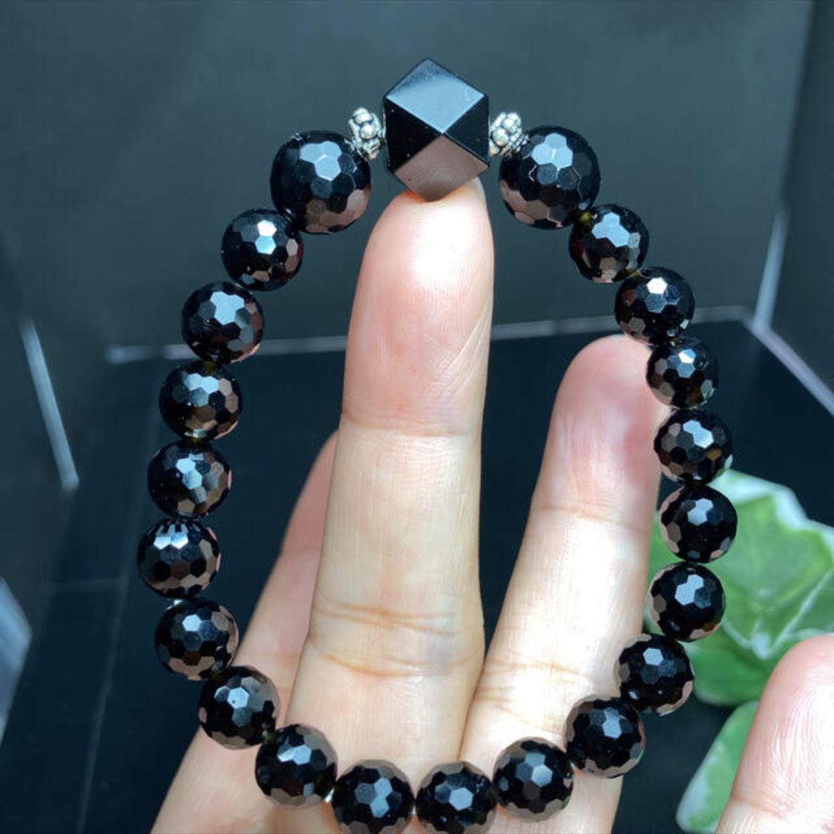 隕石テクタイト菱型 純925パーツ8mmカットブレスレット❣️最高の  