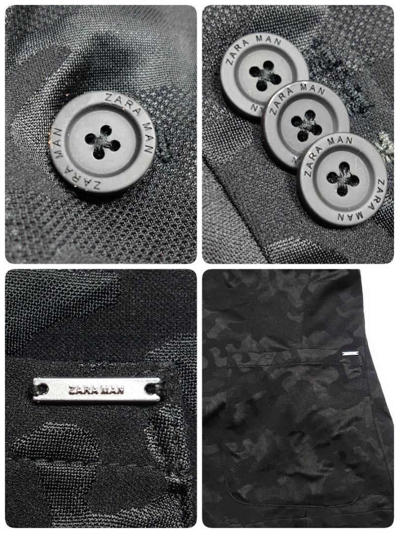 ZARA MAN ザラ 黒 迷彩セットアップ スーツ 刻印入りボタン ロゴ金具
