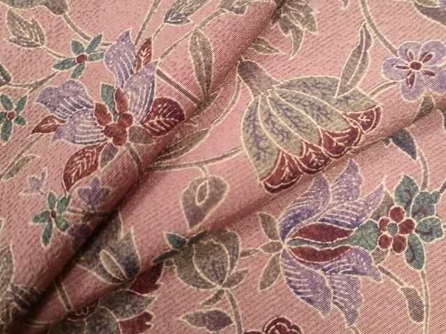 平和屋着物○上質な小紋 藍 更紗花蝶文 ろうけつ染め 正絹 逸品 未