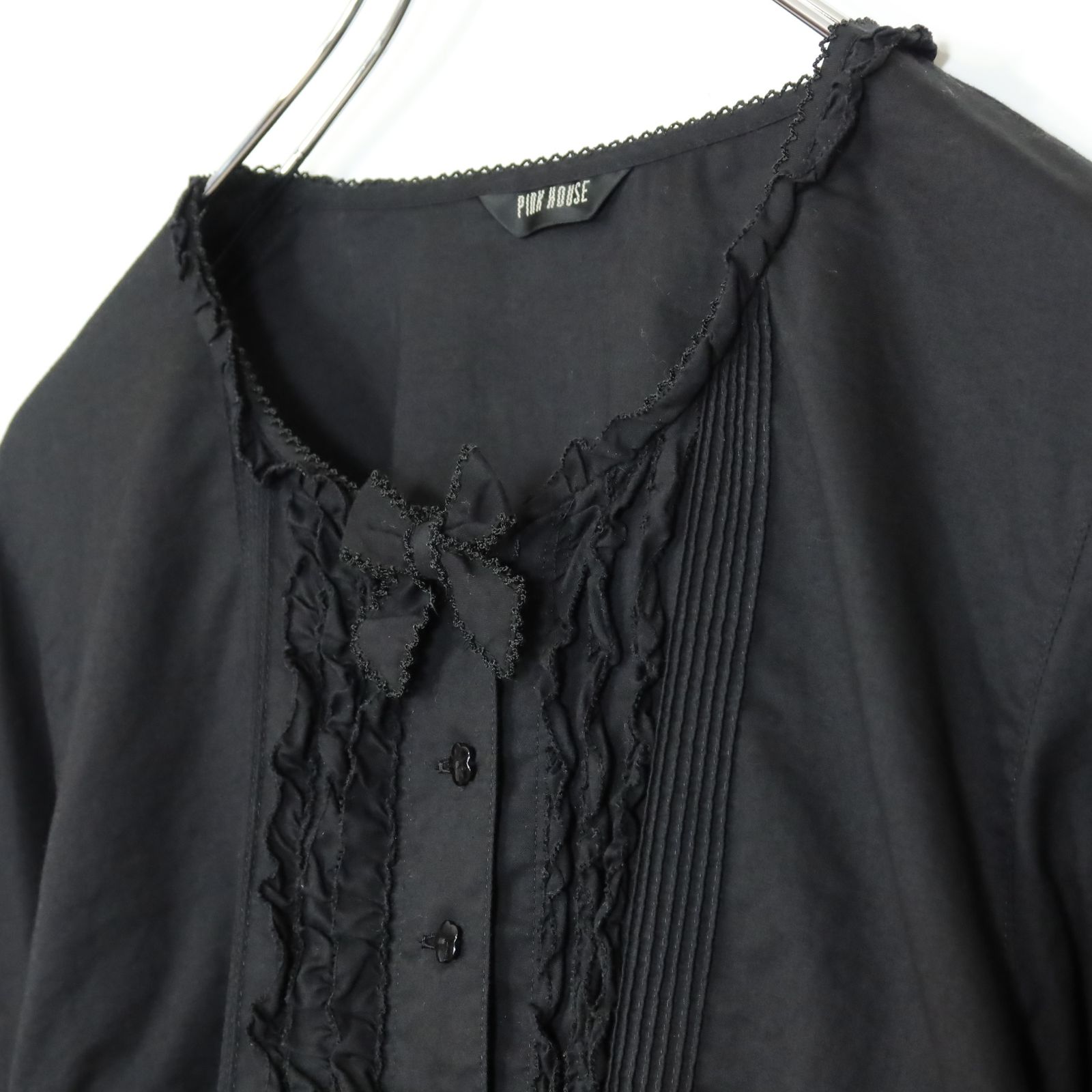 美品】ピンクハウス☆前開きローンブラウス サイズ4(L) 黒系