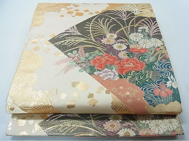 平和屋1◎六通柄袋帯 色紙草花文 金糸 逸品 CAAC0259in - メルカリ