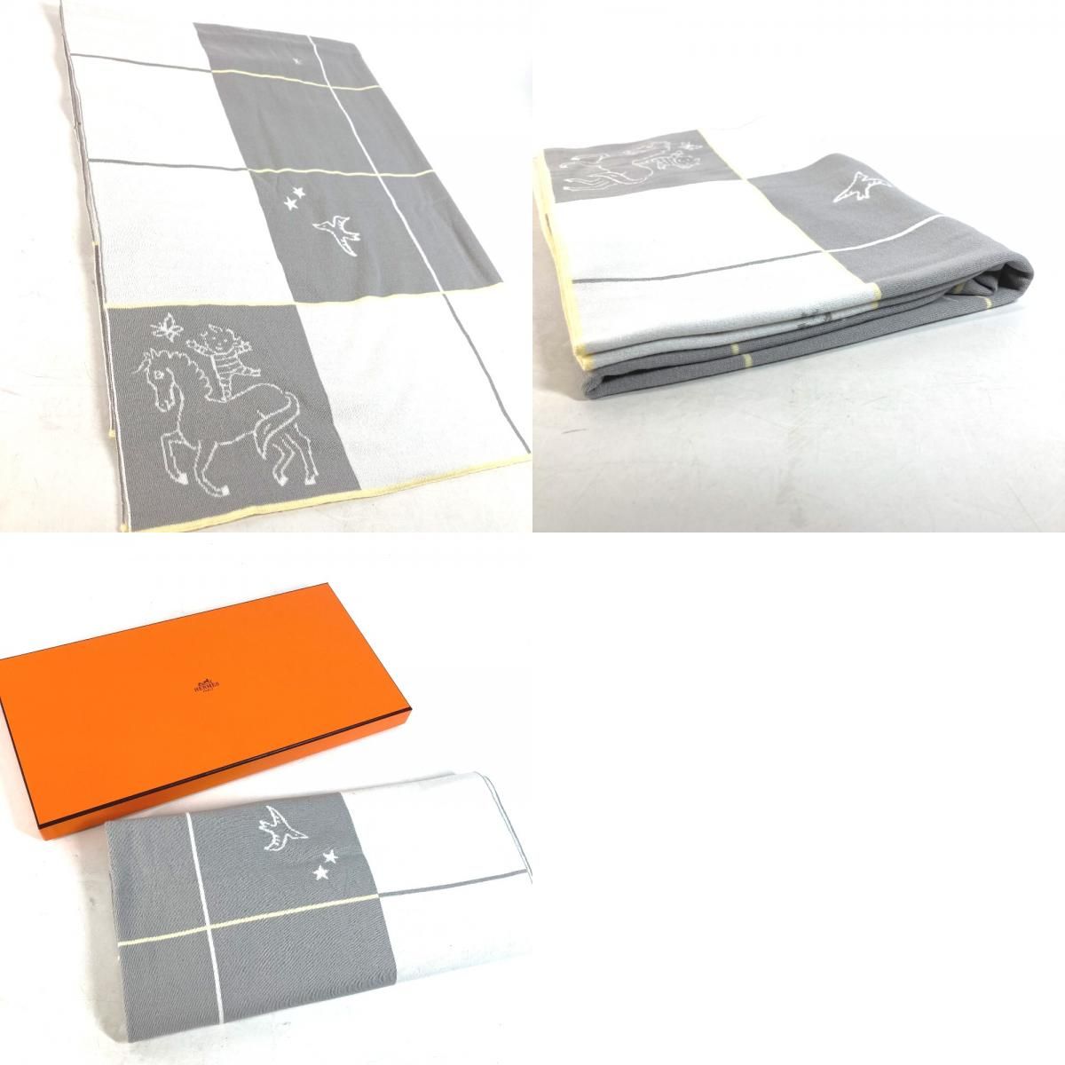 HERMES エルメス ブランケット プレード カブリオル コットン グリ