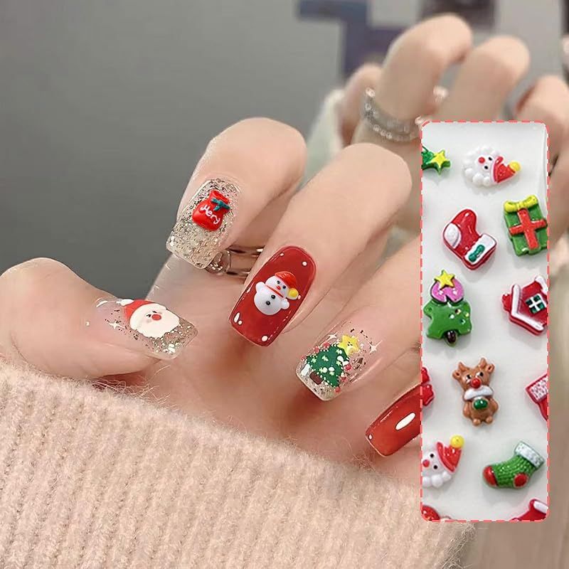 クリスマス ネイルパーツ 約100個入り 3D 可愛い サンタ 雪だるま