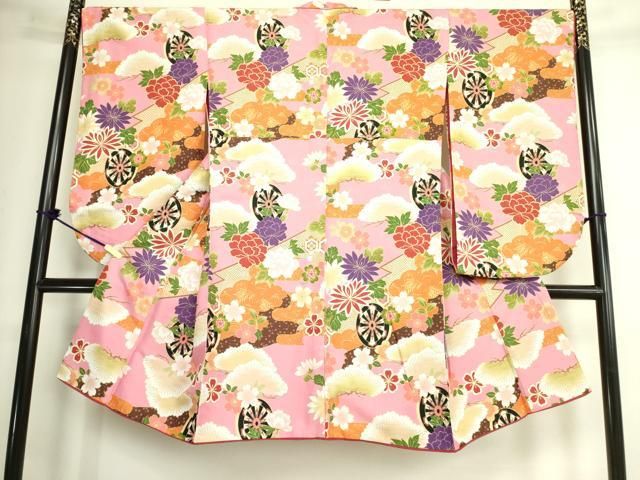 平和屋着物 小振袖 二尺袖 花車文 金彩 洗える着物 DAAX1968op