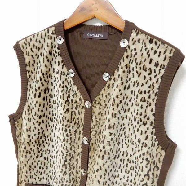 未使用 伊太利屋GKITALIYA ベストジャケット 茶×レオパード柄 おしゃれ
